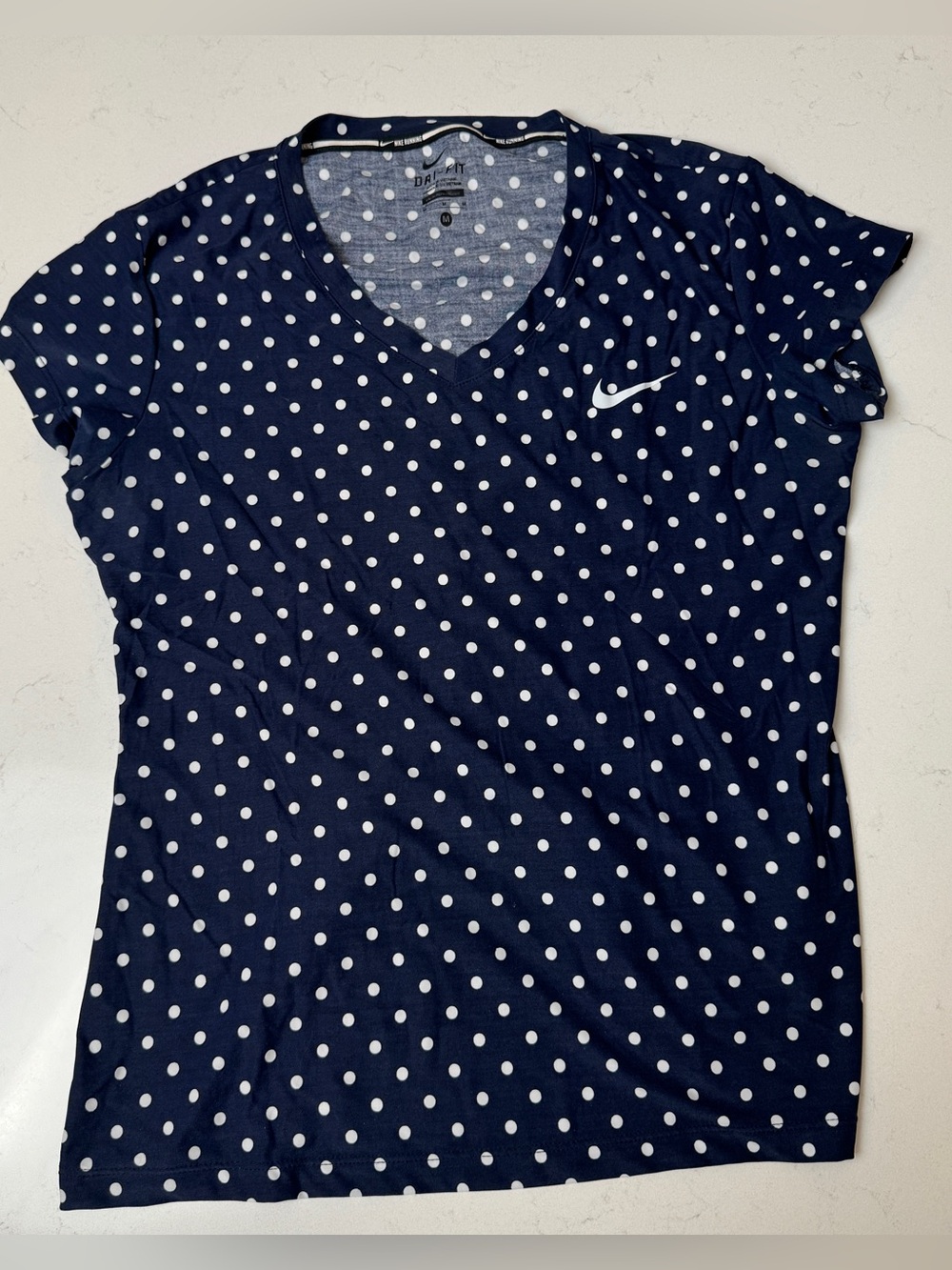 Nike Navy and White Polka Dot V‑Neck Short Sleeve Tee